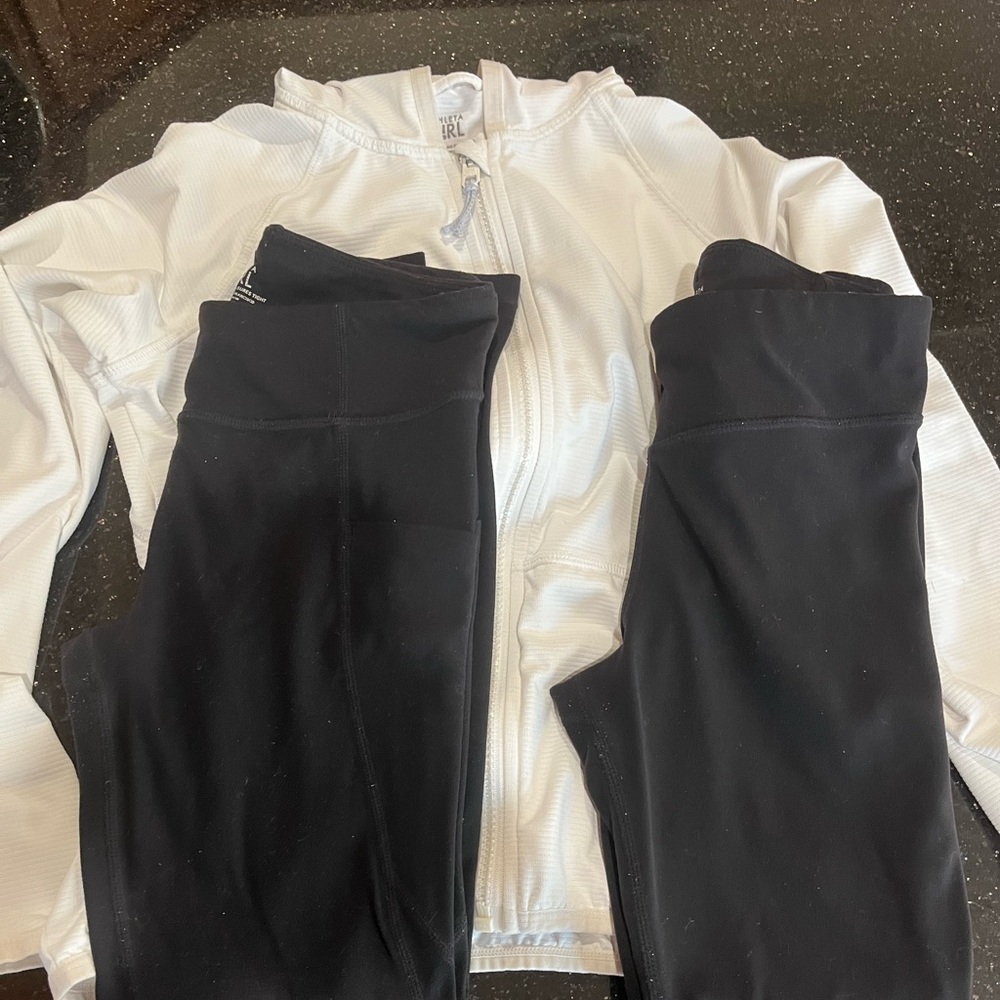 Girls Athleta medium 8-10 jacket and two leggings